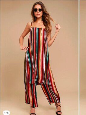 Free People Ruby Stripe 2 piece set pants and shirt Festival Summer Resort Wear